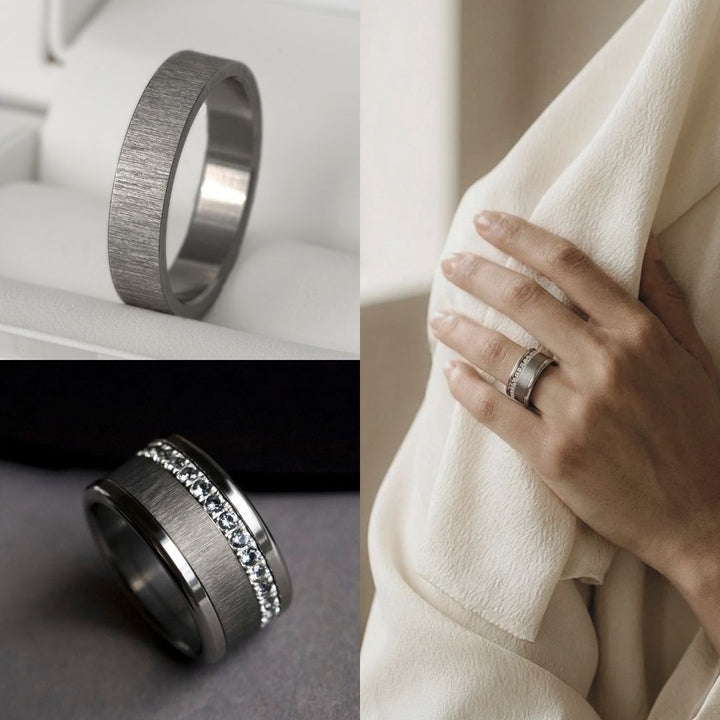 Innenring (2/3 Addon) aus anthrazitfarbenem geknittertem Edelstahl für den auswechselbaren moor Ringe