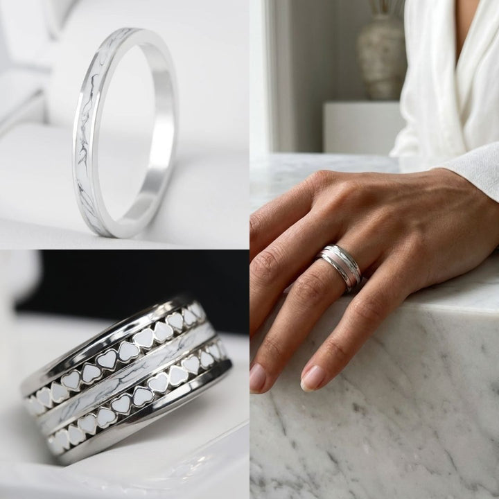 Marble 🤍 Inner ring (medium addon) in 925 silver with a marble enamel coating