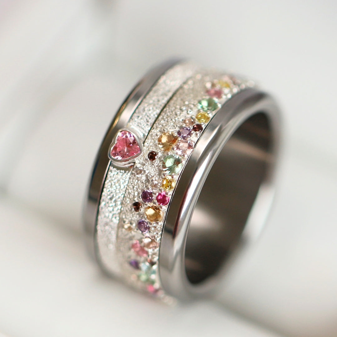 Anneau (deux tiers) "Willow" en argent glitter serti de zircons pour bague mood interchangeable
