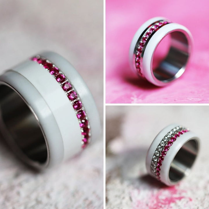 💍 Innenring (Medium Addon) "Rubinrote Aura" aus 925er Silber mit rubinroten Zirkonia Steine besetzt