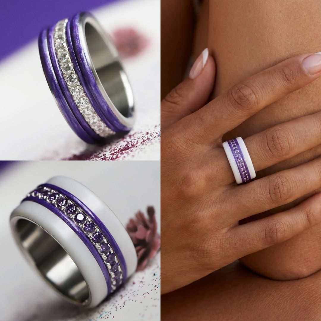 Améthyste Boréale 🔮 anneau (mini) en argent 925 avec un revêtement en émail violet nacré