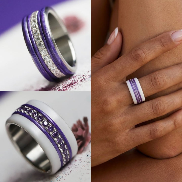 Améthyste Boréale 🔮 anneau (mini) en argent 925 avec un revêtement en émail violet nacré