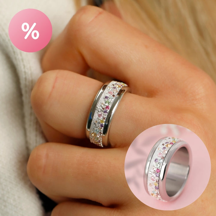 Anneau (deux tiers) "Willow" en argent glitter serti de zircons pour bague mood interchangeable