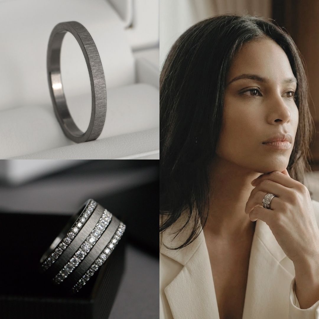 Inner ring (medium addon) in anthracite wrinkled steel for interchangeable mood ring