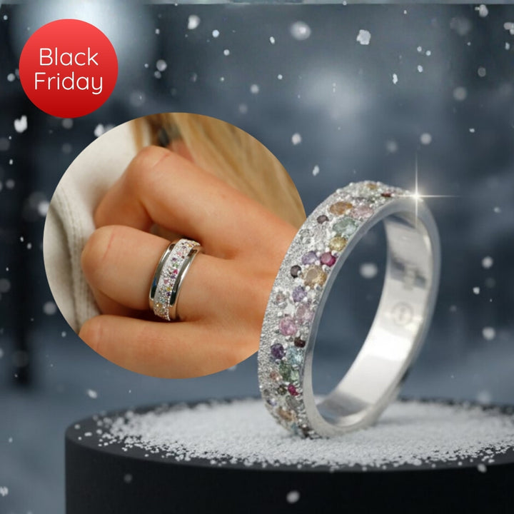 Innenring (2/3 Addon) "Willow" aus Silber mit Glitter und Zirkonia Steinen besetz, für den auswechselbaren mood Ring