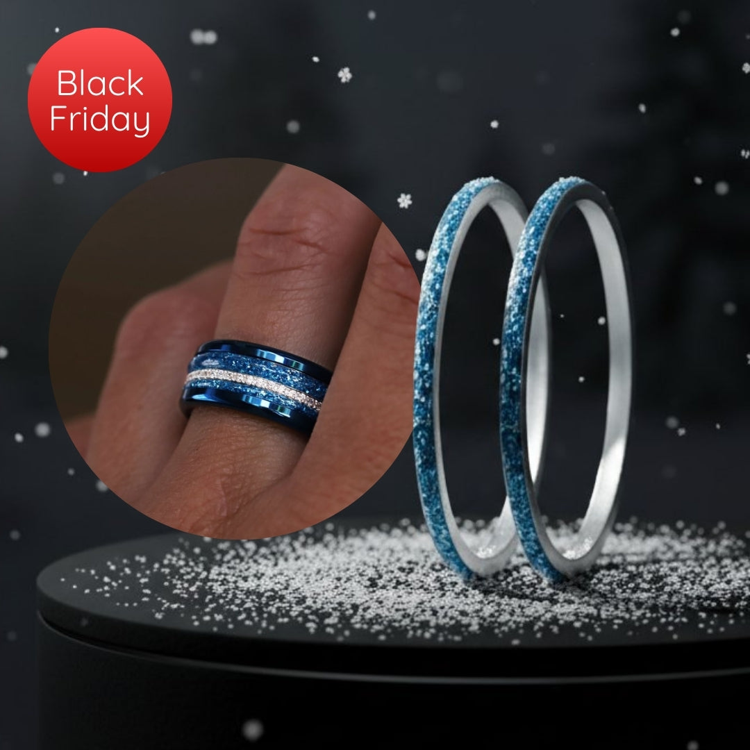 Blue moon 🌘 set of 2 inner rings (mini addons) in 925 silver with blue enamel coating - glitter