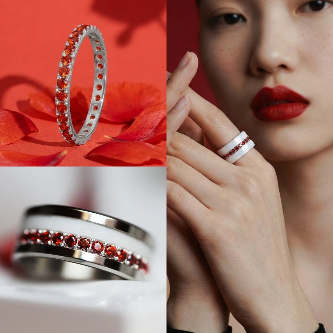 💍 Anneau (addon medium) "Aura Coquelicot" en argent 925 serti de zircons rouges