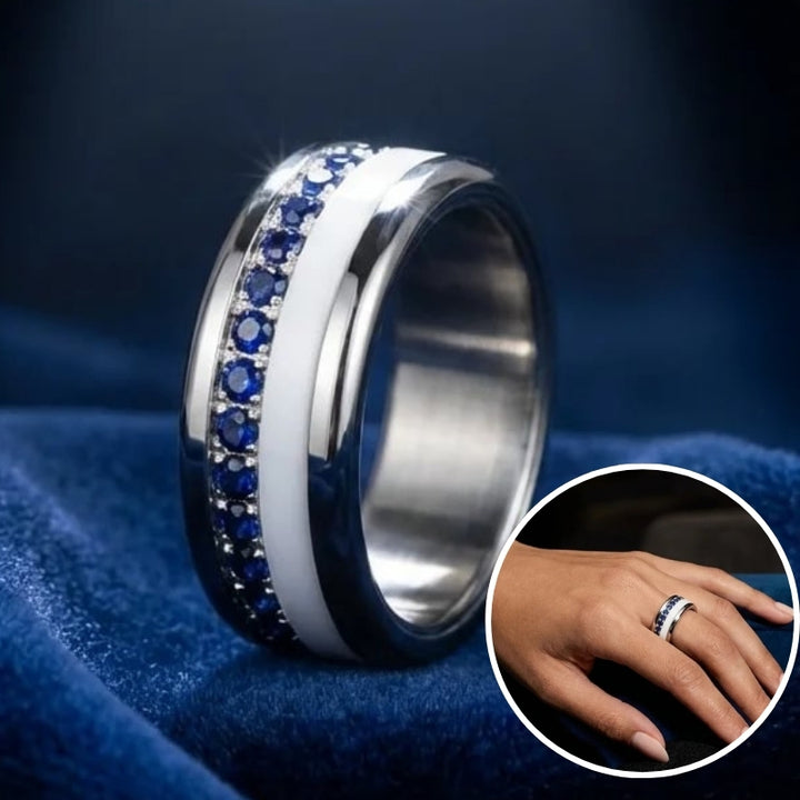 💍 Anneau (addon medium) "Aura Royal" en argent 925 serti de zircons bleus intense