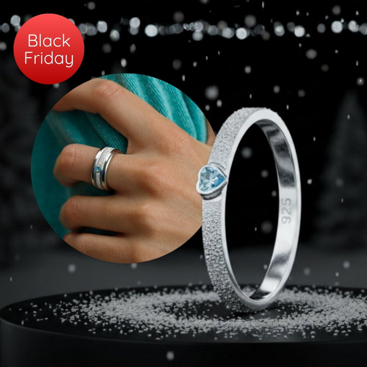Open Heart - blue 💙Medium addon 3D center in 925 glitter silver with blue zirconia for interchangeable mood ring