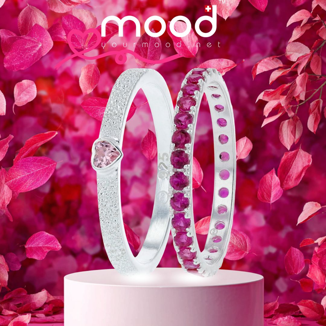  🎀 „Pink Oktober“-Set 2025: Rubinrote Aura & rosa Open Heart (2 Innenringe für deinen mood Ring)
