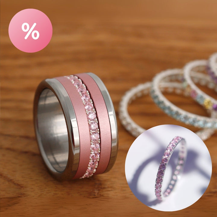 💍 Anneau (addon medium) "Aura Sakura" en argent 925 serti de zircons rose pastel