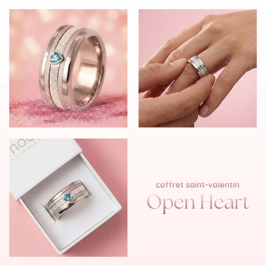 Interchangeable mood ring "Open Heart" in 925 silver with shiny heart limited to 150 pieces