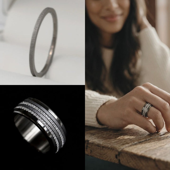 Innenringe (2 Mini Addons) aus anthrazitfarbenem geknittertem Edelstahl für den auswechselbaren moor Ringe