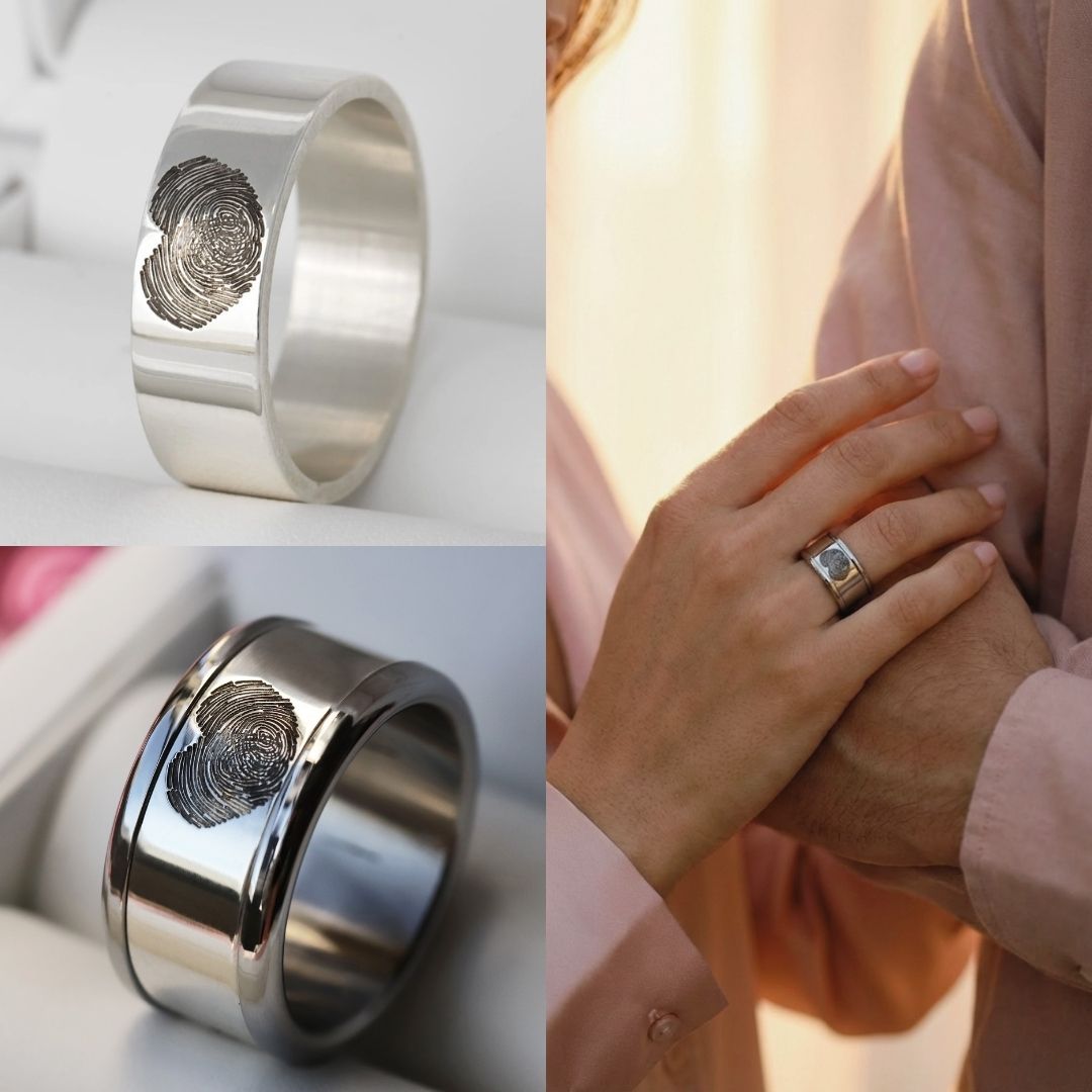 Anneau (addon) "Empreinte à Deux" en argent oxydé - poli pour bague mood interchangeable