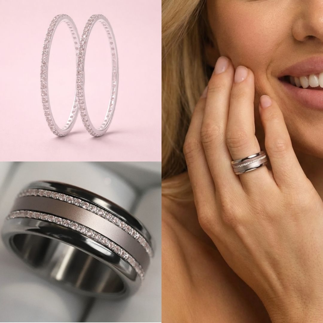 💍 Inner ring (mini addon) "Aura Kabricot" in 925 silver set with coral zircons