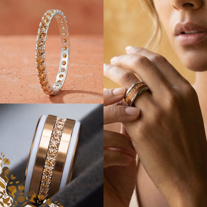 💍 Innenring (Medium Addon) „Champagner Aura“ aus 925er Silber mit champagner farbigen Zirkonia-Steinen besetzt