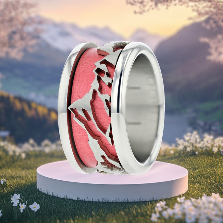 Bague mood complète avec gravure de montagnes 3D et couleur à choix - bague mood interchangeable