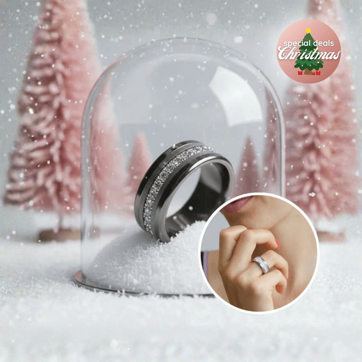 Interchangeable mood ring "Winter Night" in 925 silver and zircons