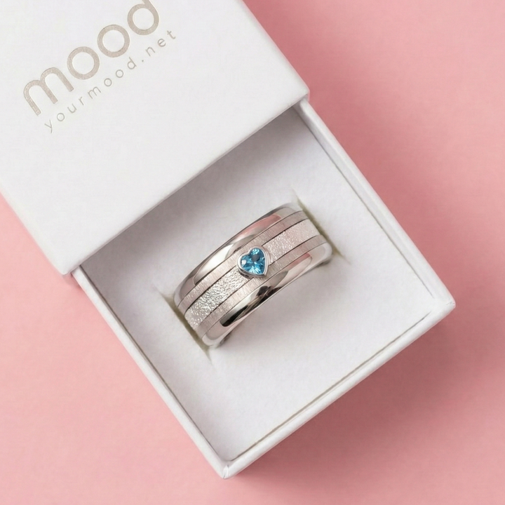 Interchangeable mood ring "Open Heart" in 925 silver with shiny heart limited to 150 pieces
