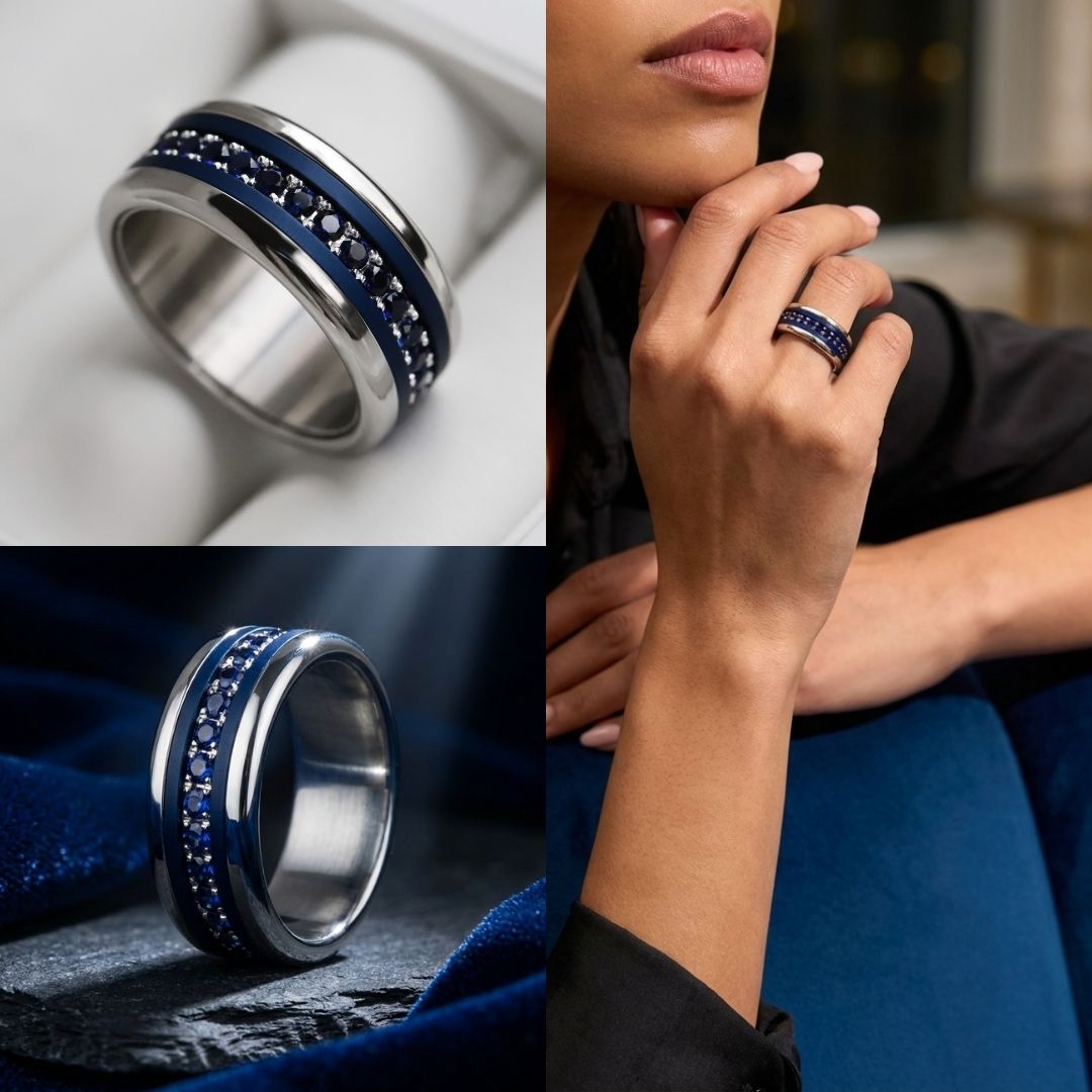 Bague mood en argent 925 et zircons "Lune Polaire" avec couleur interchangeable