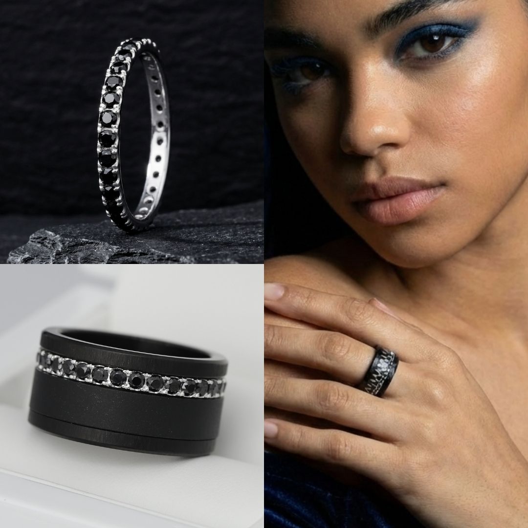 💍 Anneau (addon medium) "Aura Obscura" en argent 925 serti de zircons noirs