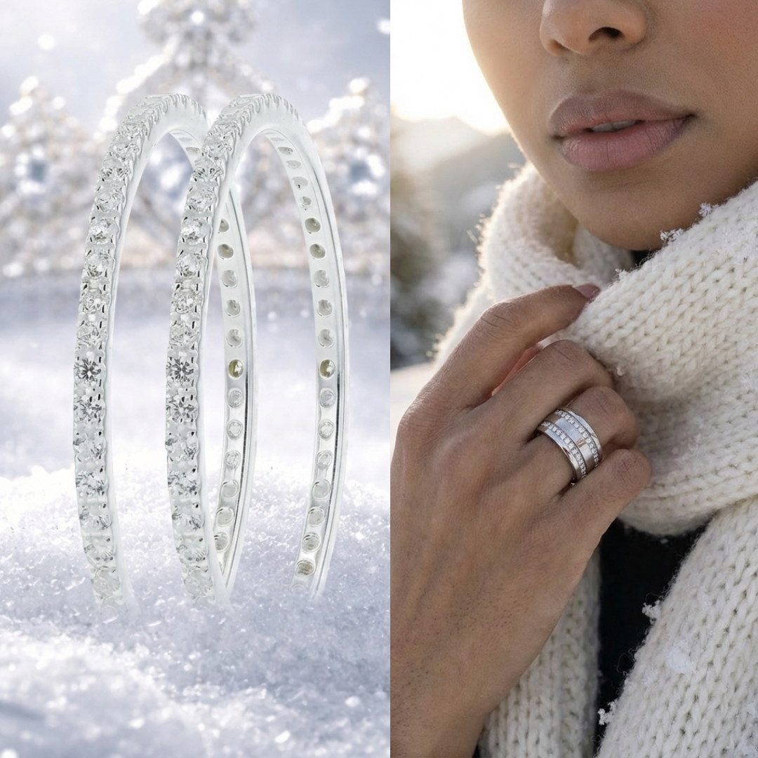 Set of 2 Inner rings (Mini addons) "Mini Aura Authentic" 925 silver set with zircons for interchangeable mood ring