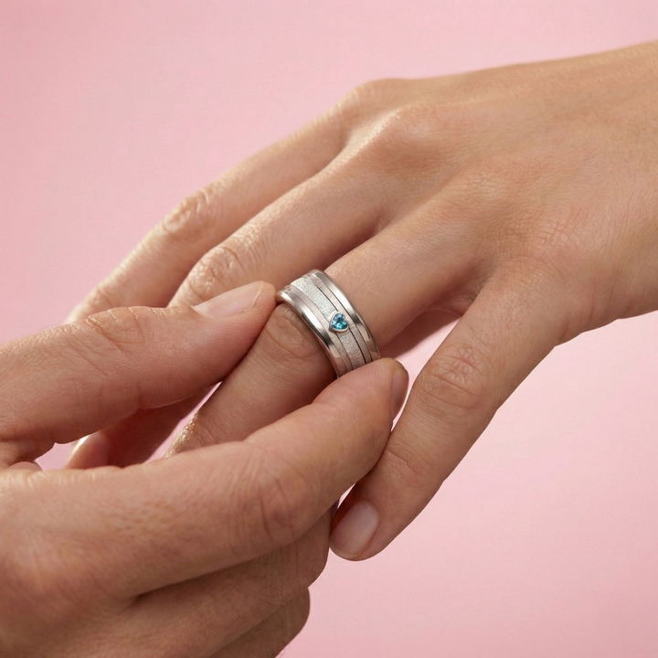 Interchangeable mood ring "Open Heart" in 925 silver with shiny heart limited to 150 pieces