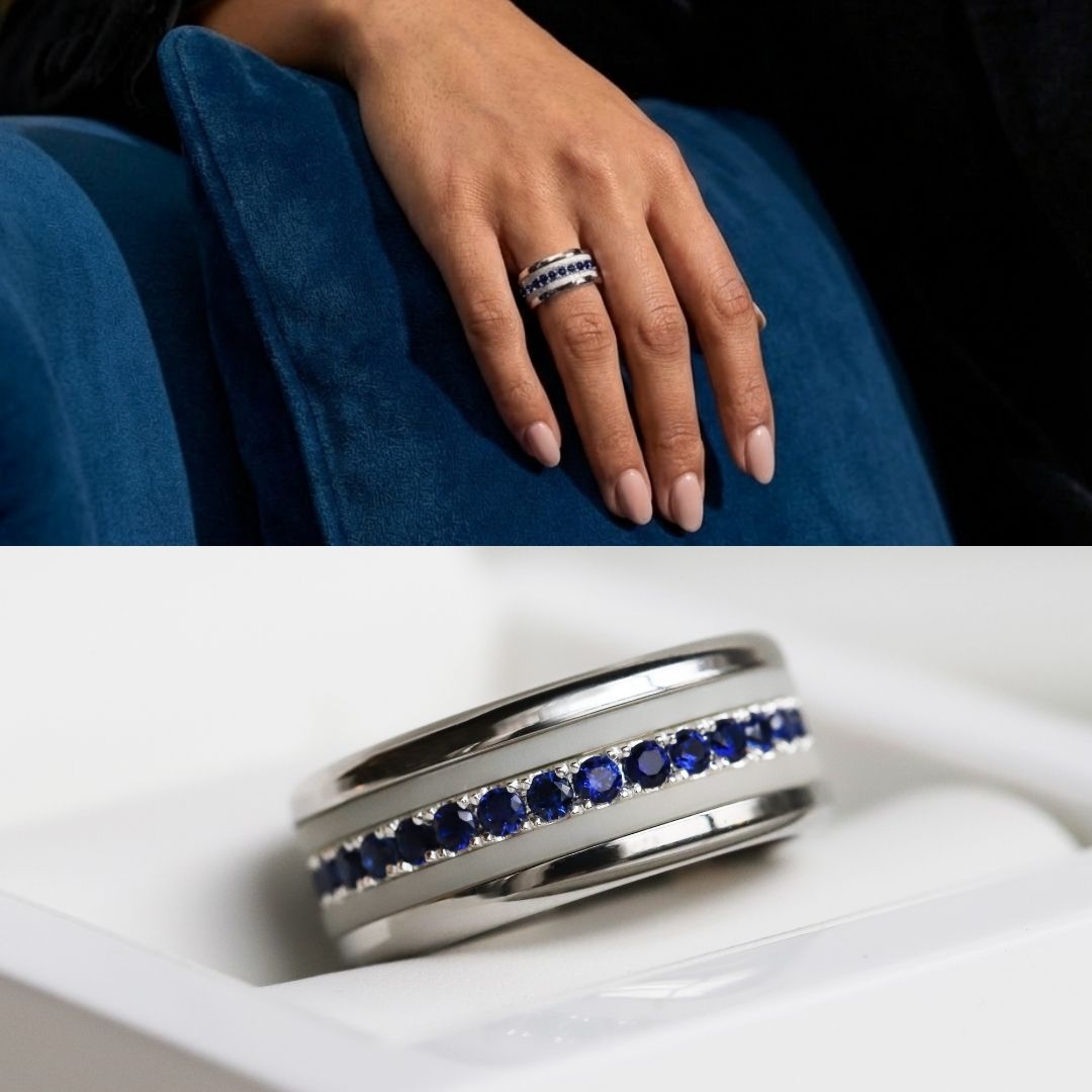 Bague mood en argent 925 et zircons "Lune Polaire" avec couleur interchangeable