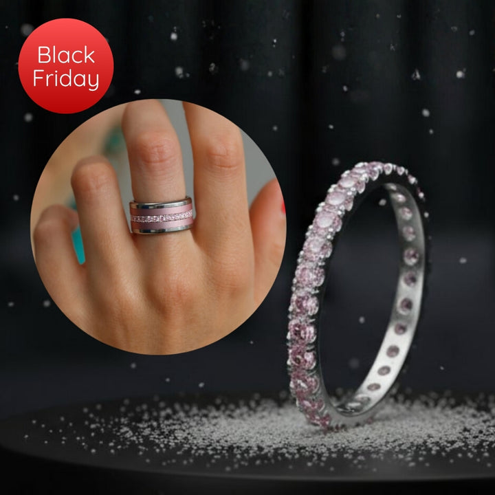 💍 Innenring (Medium Addon) "Sakura Aura" aus 925er Silber mit rosa Zirkonia Steine besetzt