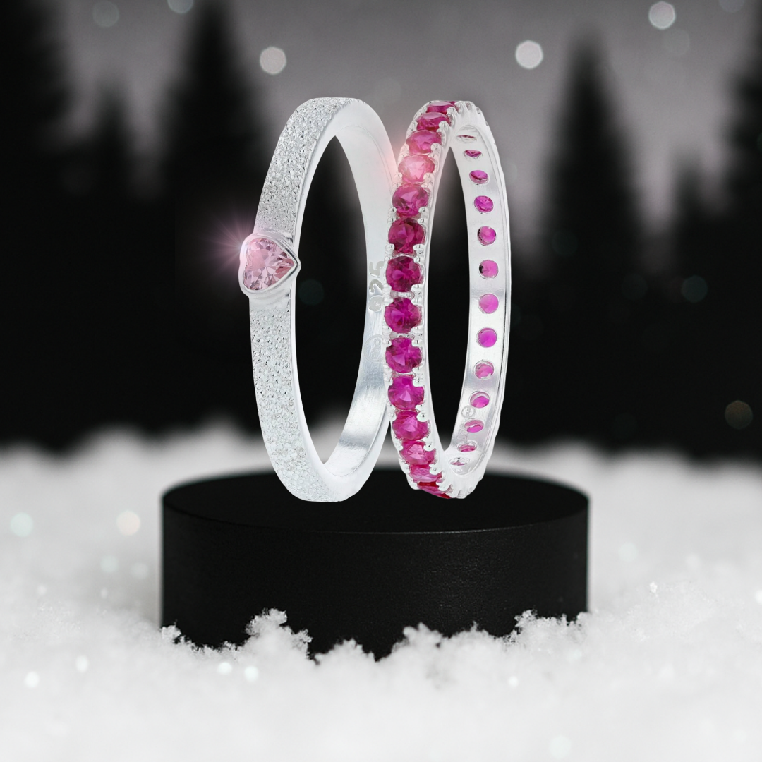 Set Aura Rubin & Open Heart rosa (medium Innenringe für mood Ring)