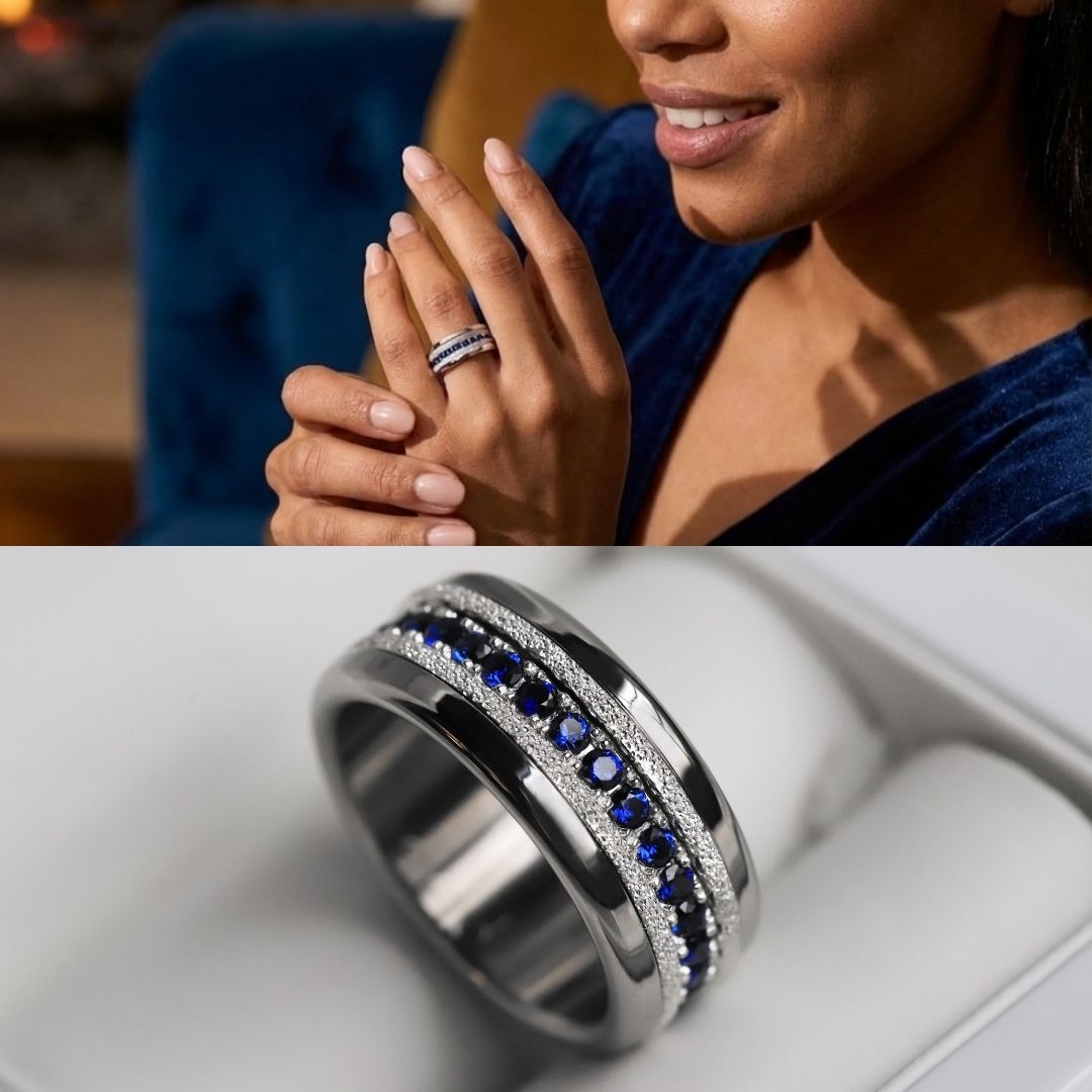 Bague mood en argent 925 et zircons "Lune Polaire" avec couleur interchangeable