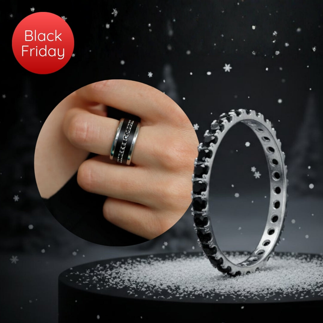 💍 Innenring (Medium Addon) "Aura Obscura" aus 925er Silber mit schwarzen Zirkonia Steine besetzt