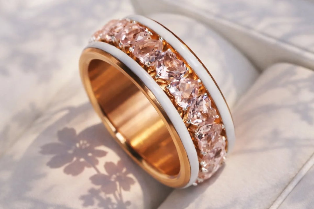 💍🌸 Innenring (2/3 Addon) „Aurheart Sakura“ aus 925er Silber mit korallenroten Zirkonia Steine besetzt