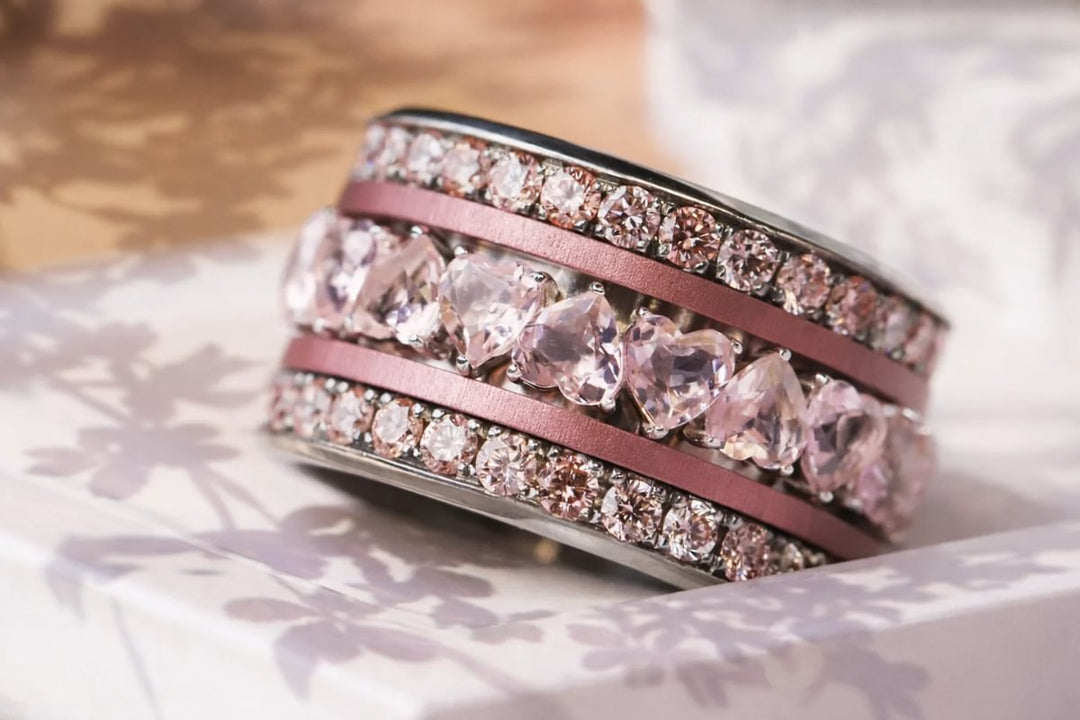 💍🌸 Innenring (2/3 Addon) „Aurheart Sakura“ aus 925er Silber mit korallenroten Zirkonia Steine besetzt