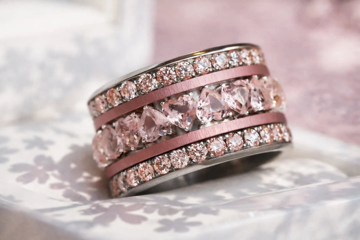 💍🌸 Innenring (2/3 Addon) „Aurheart Sakura“ aus 925er Silber mit korallenroten Zirkonia Steine besetzt