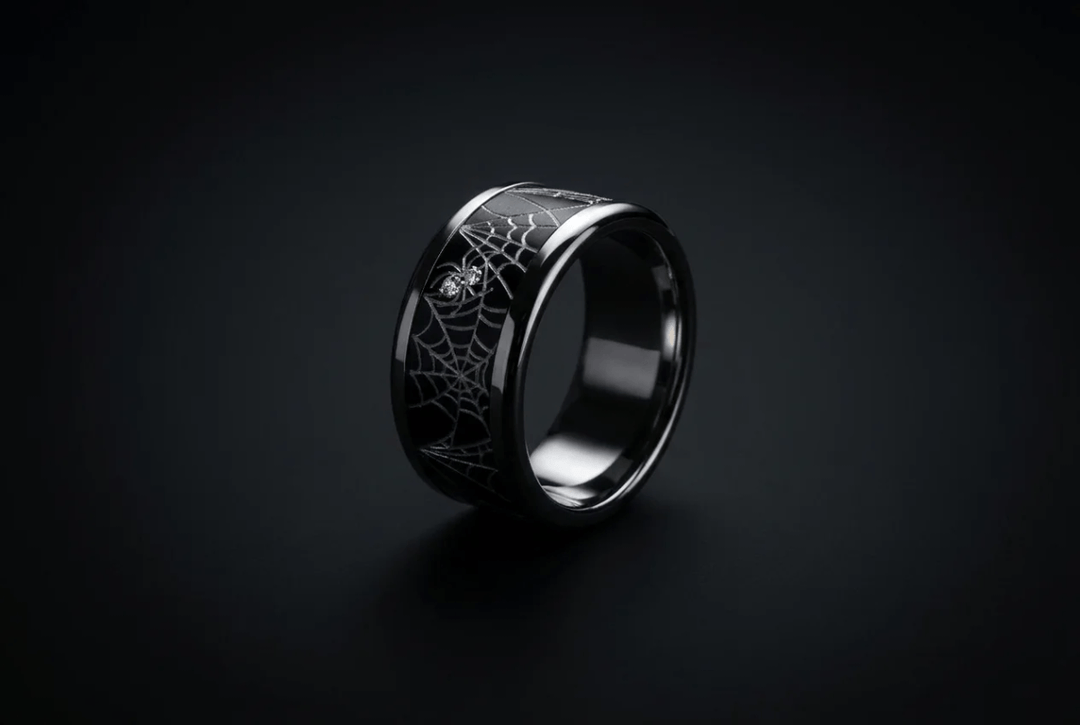 🕷️ Anneau (addon) « Aranea » en aluminium noir serti de diamants