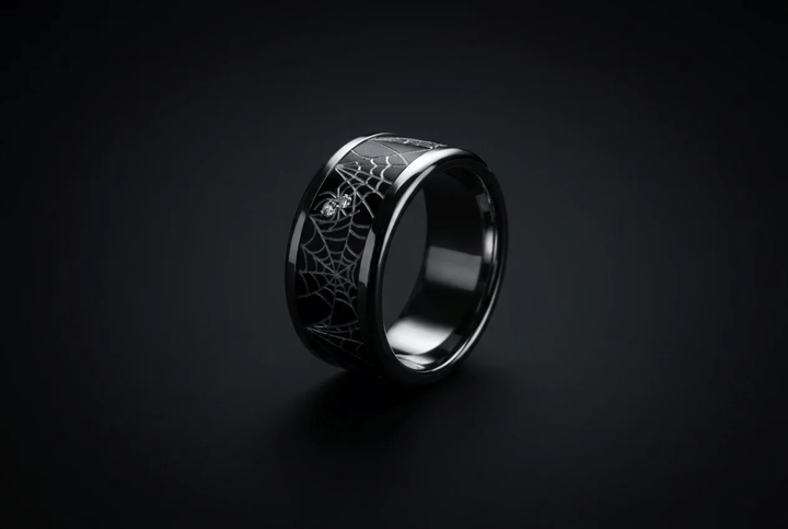 🕷️ Anneau (addon) « Aranea » en aluminium noir serti de diamants