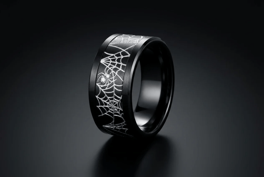 🕷️ Anneau (addon) « Aranea » en aluminium noir serti de diamants