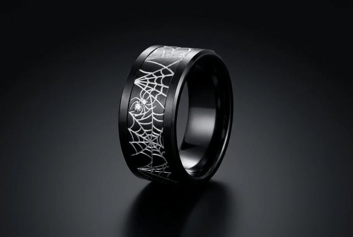 🕷️ Anneau (addon) « Aranea » en aluminium noir serti de diamants