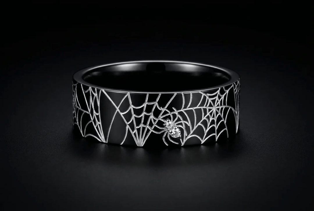 🕷️ Anneau (addon) « Aranea » en aluminium noir serti de diamants