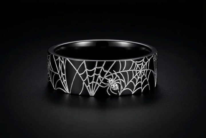 🕷️ Anneau (addon) « Aranea » en aluminium noir serti de diamants