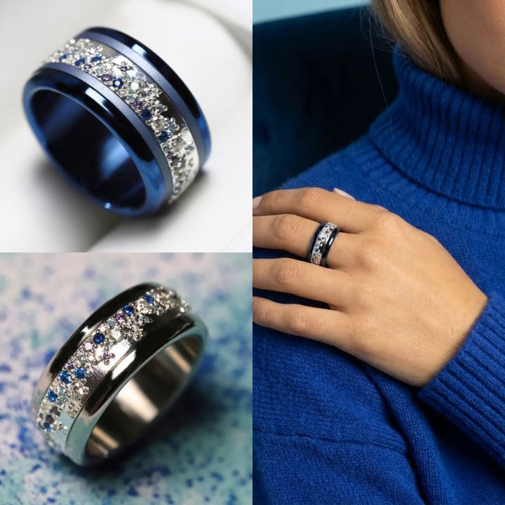 Anneau (deux tiers) "Willow glacé" en argent poli serti de zircons pour bague mood interchangeable