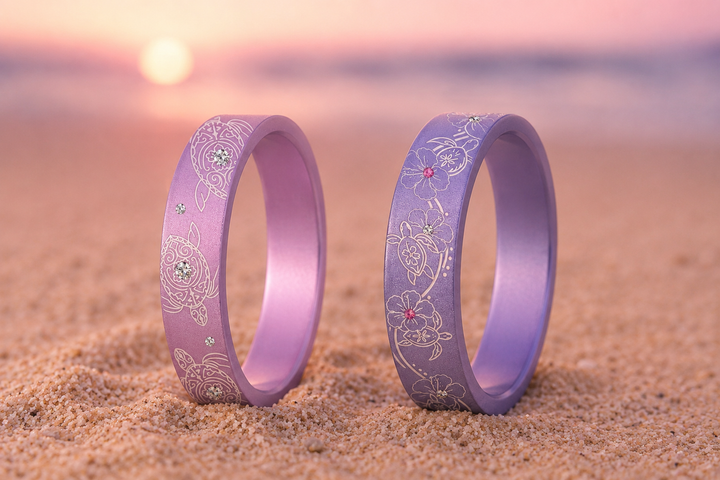🐢 Addon „Honuélis" aus Aluminium in lila cashmere, gefasst, für den auswechselbaren mood Ring