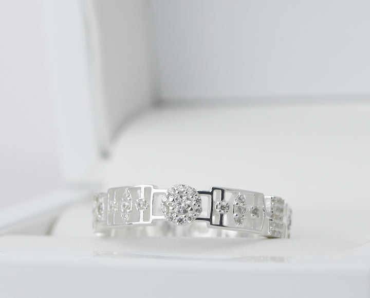 Anneau (deux tiers) "Gatsby" en argent 925 3D serti de zircons pour bague mood interchangeable