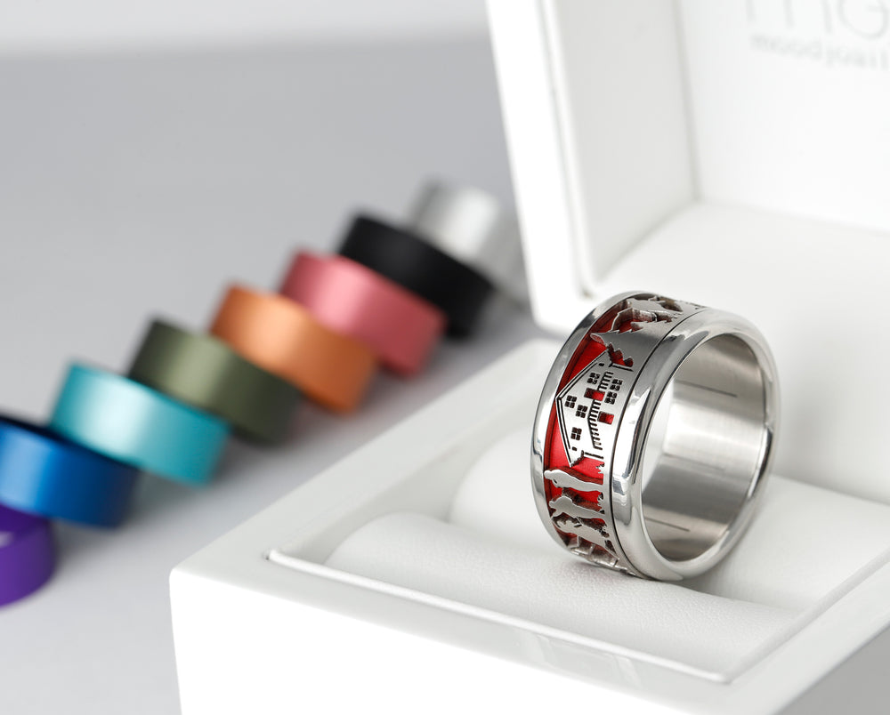 Bague mood interchangeable suisse poya rouge et couleurs interchangeables