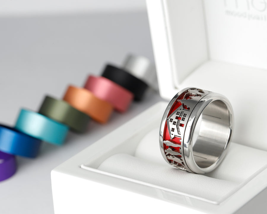 Bague mood interchangeable suisse poya rouge et couleurs interchangeables