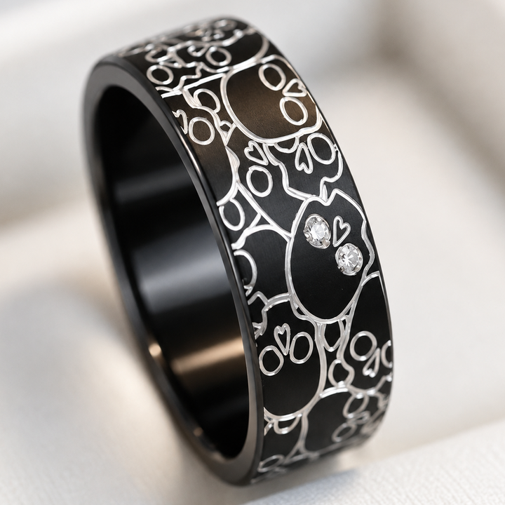 💀 Anneau « Calavera » en aluminium serti, couleur et format à choix