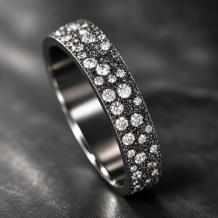 2/3 Addon „Willow Nocturne“ aus Silber Ewiger Schnee anthrazit, besetzt mit weissen Edelsteinen, für deinen auswechselbaren mood Ring