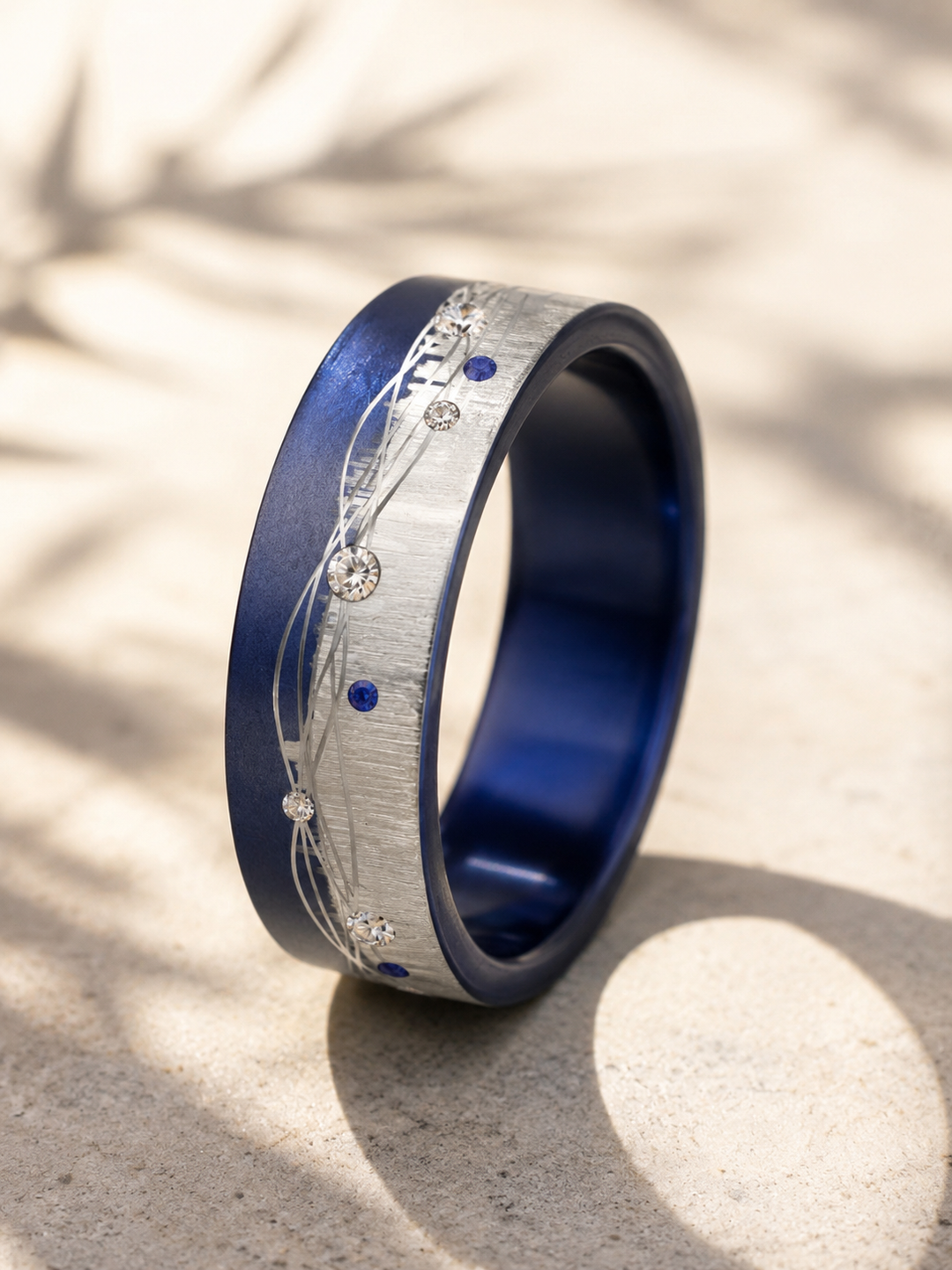 🌊 Anneau "Ondélis" en aluminium bleu roi mi-froissé serti pour bague mood interchangeable