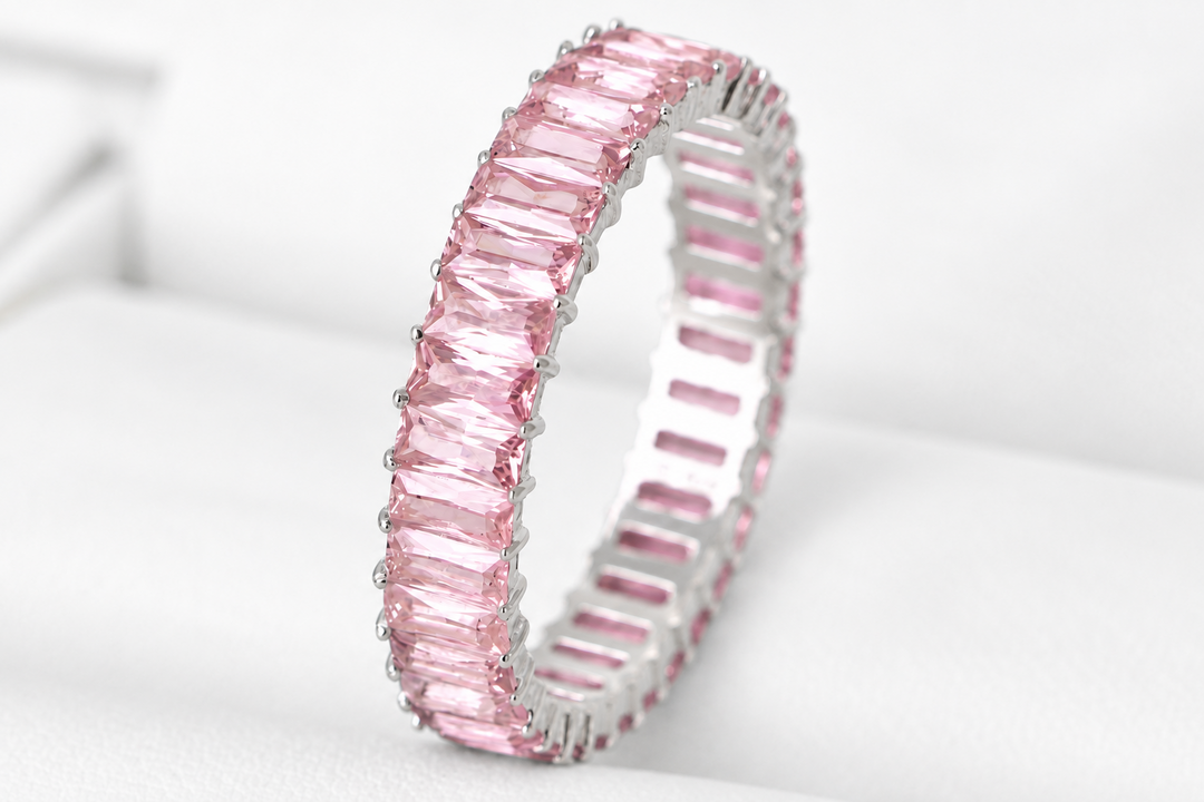 🎗️ Anneau (addon deux tiers) « Auraline Rose » en argent 925 serti de zircons rose pastel